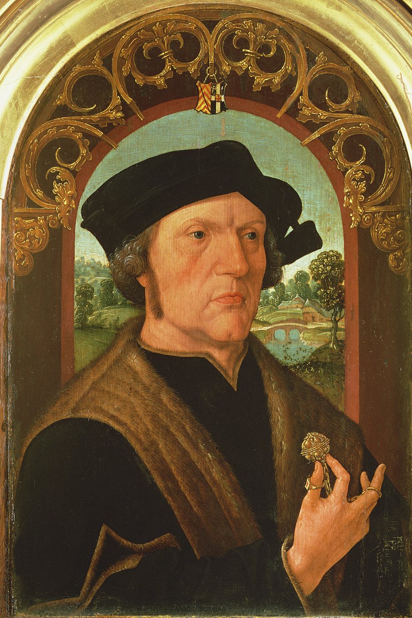 Portræt af en mand foran et vindue af Jacob Cornelisz