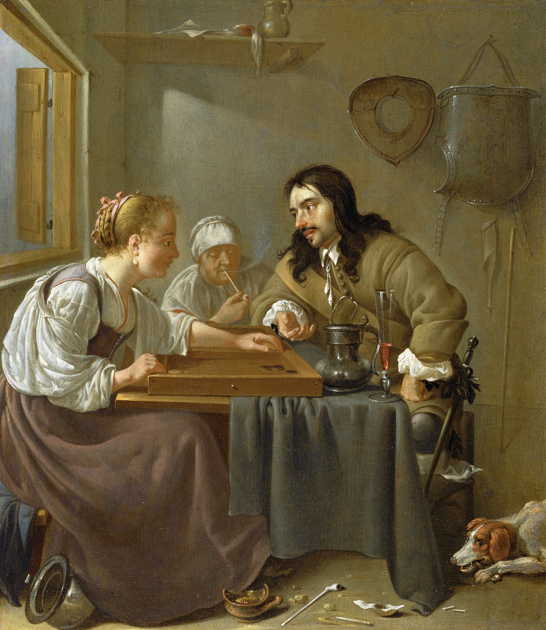 Et par der spiller backgammon (panel) af Jacob Duck