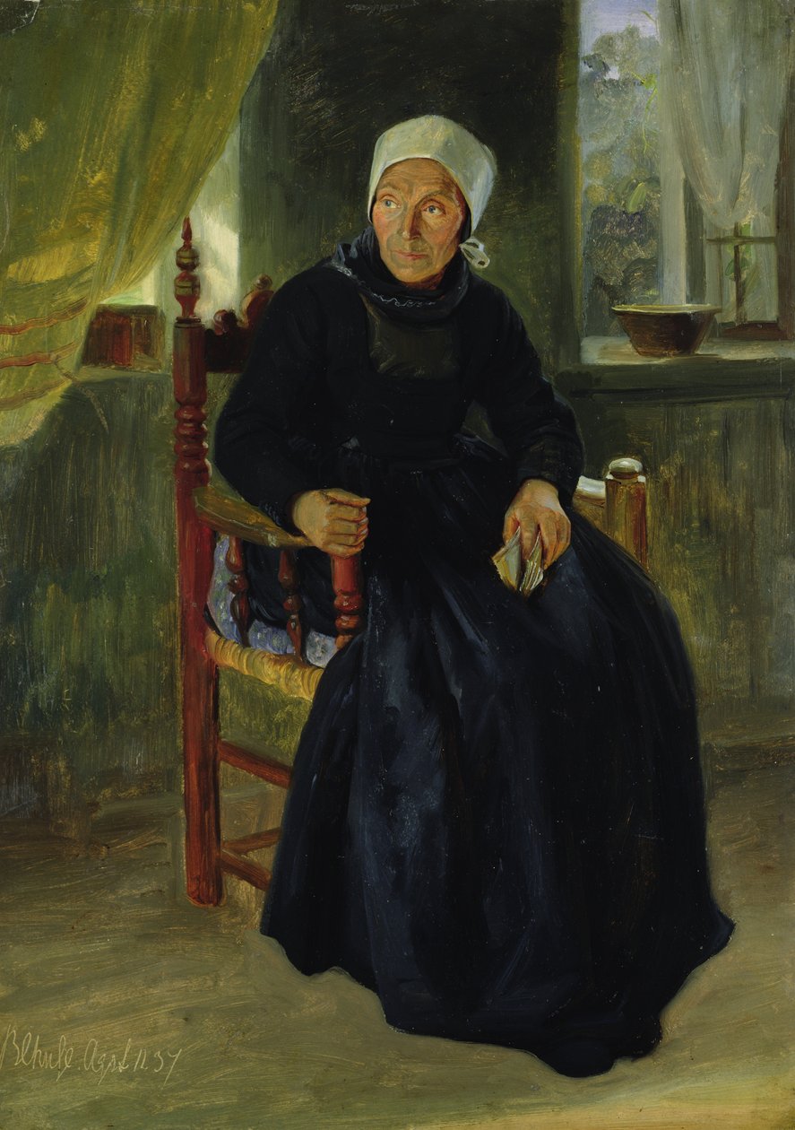 A Woman from Blankenese, 1837 (olie på papir på kort) af Jacob Gensler