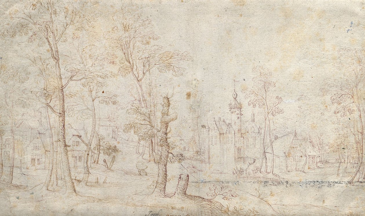 Moated Castle and Village af Jacob Grimmer