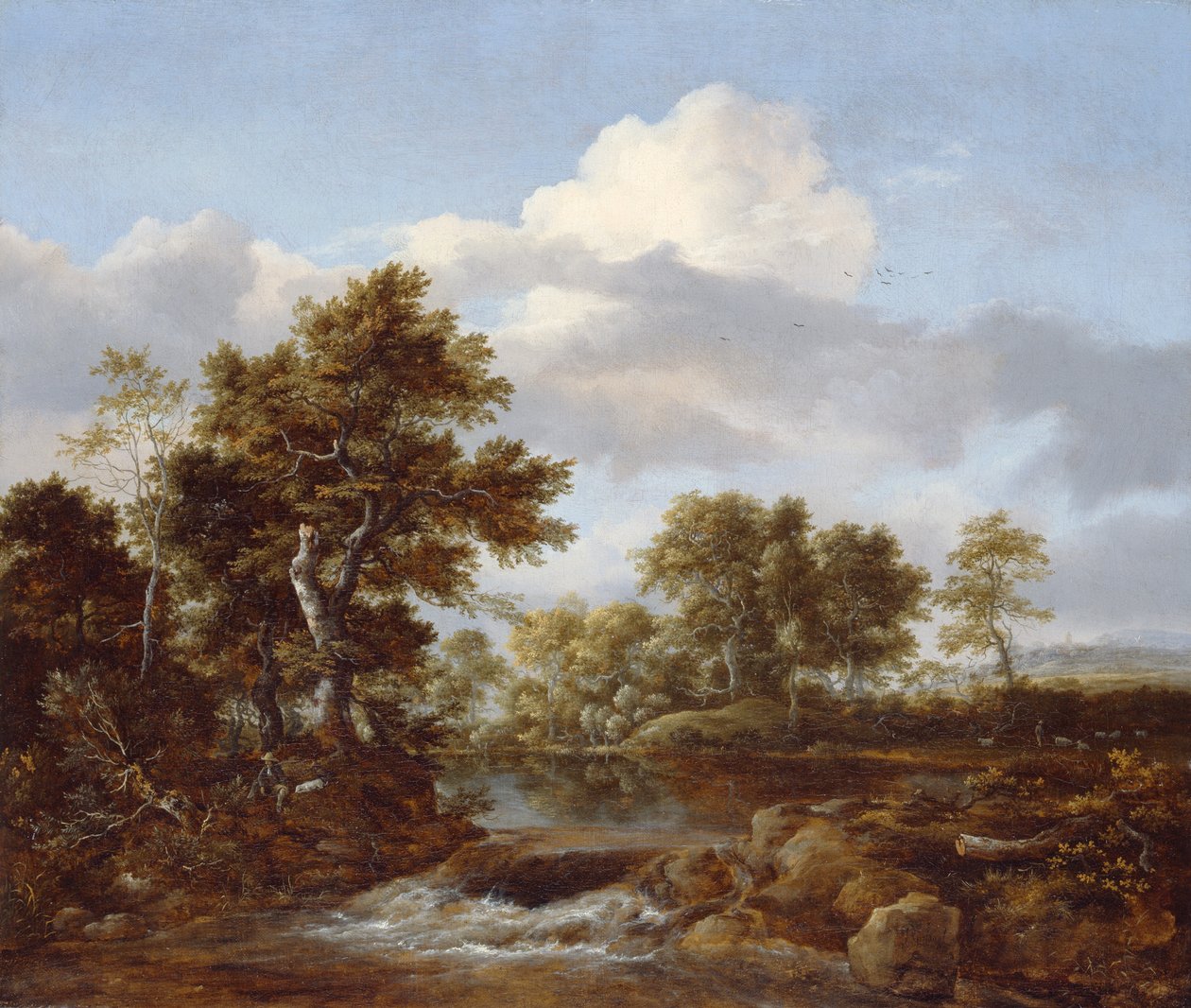 Skovklædt landskab med en å, c.1665-68 af Jacob van Ruisdael