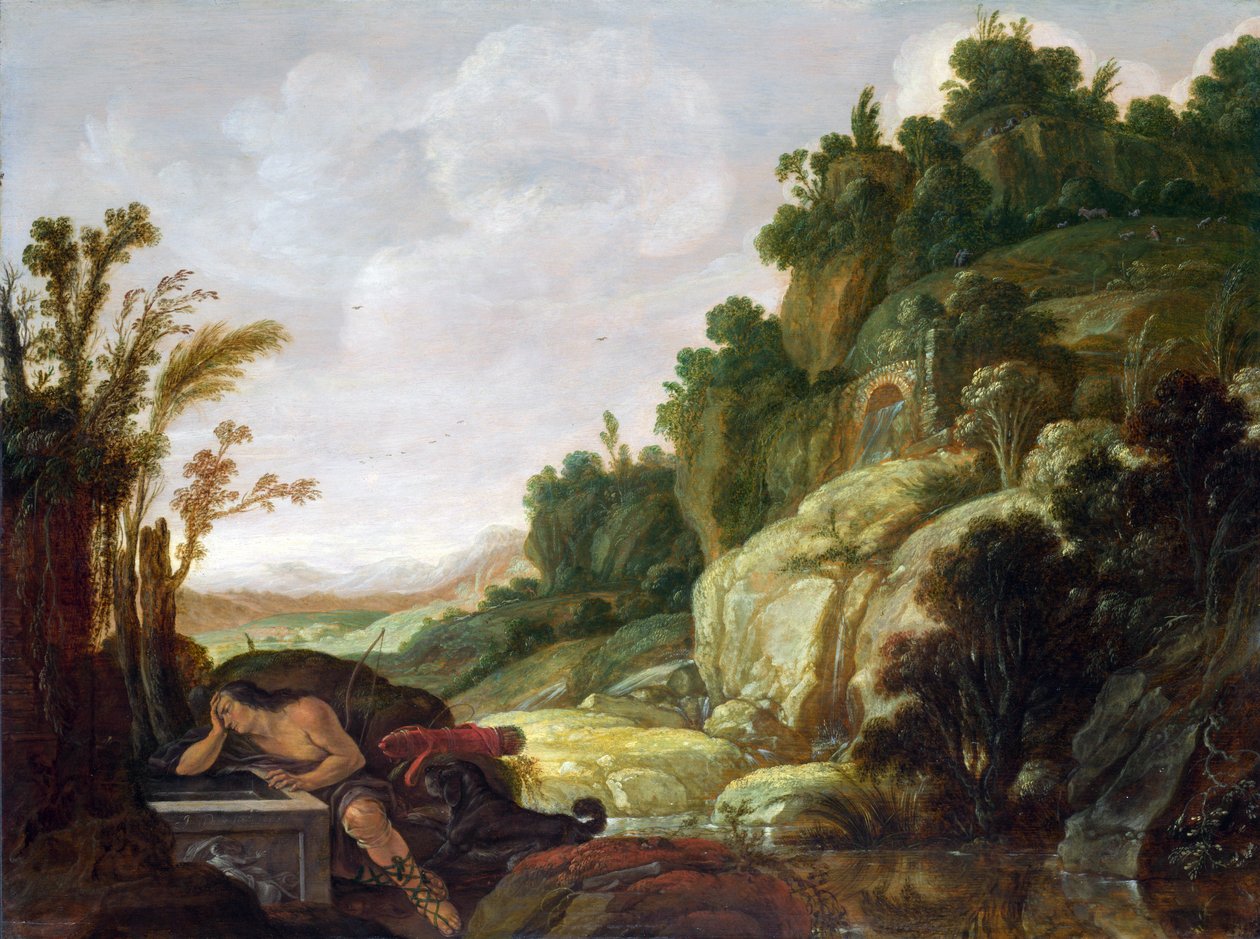 Landskab med Narcissus ved brønden af Jacob Symonsz Pynas or Pinas