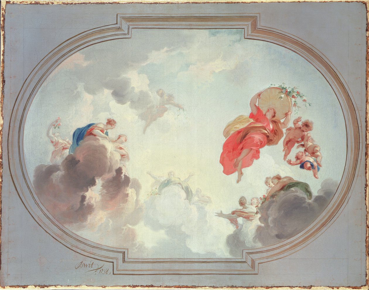 Et loftdesign, der skildrer Floras Apotheosis, 1700-tallet af Jacob de Wit