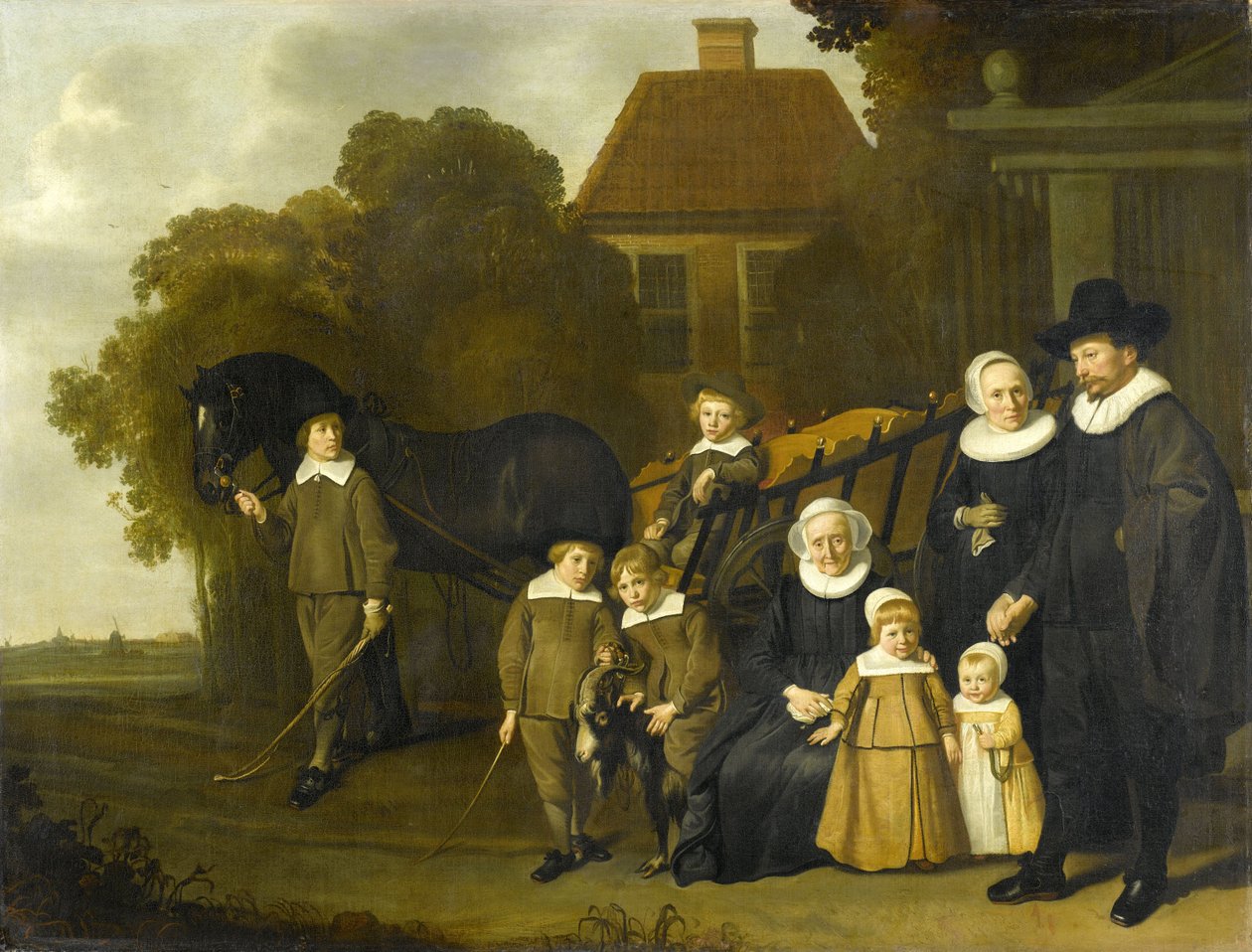 Portræt af Meebeeck Cruywagen -familien nær porten til deres landejendom på Uitweg nær Amsterdam af Jacob van Loo  