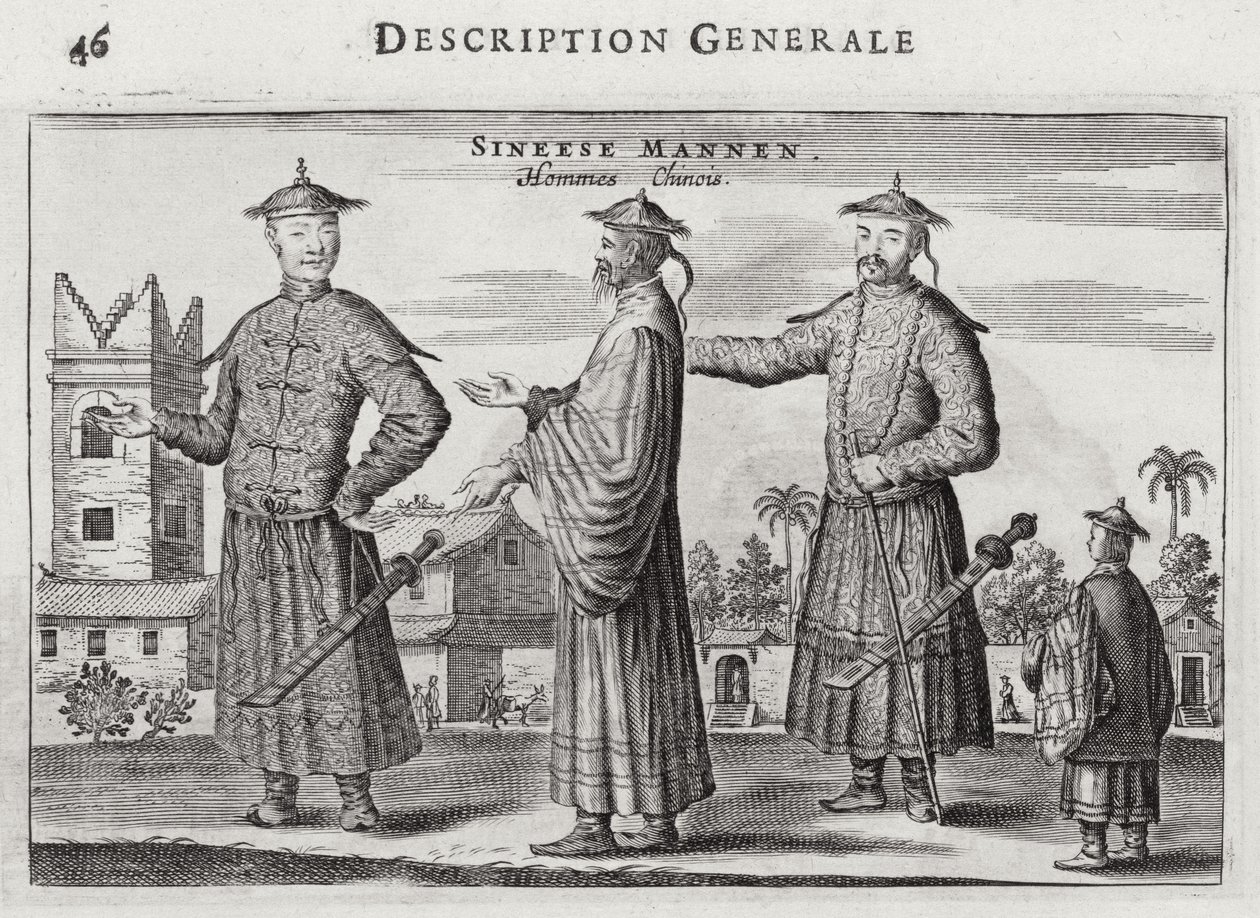 Kinesiske mænd, en generel beskrivelse fra en beretning om en hollandsk ambassade i Kina, 1665 af Jacob van Meurs