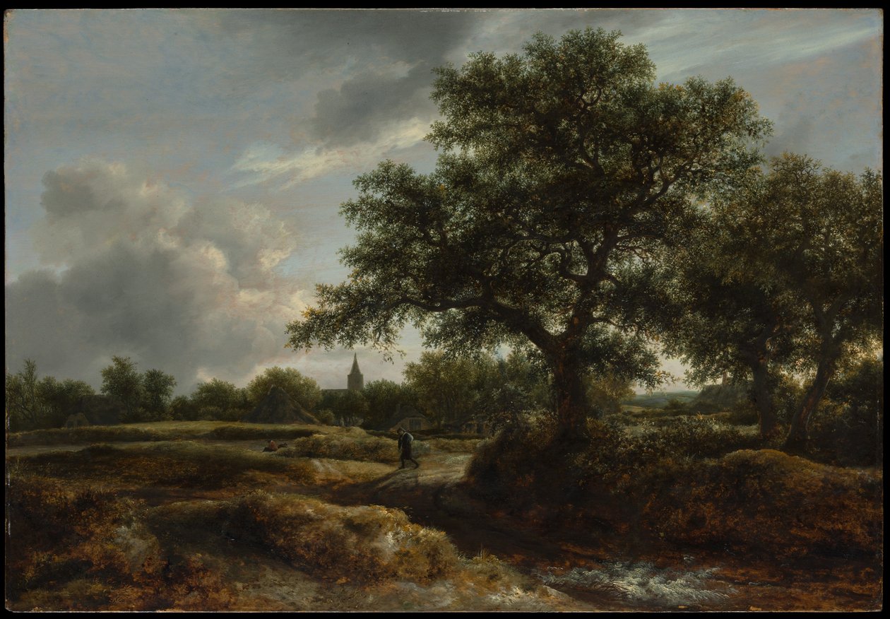 Landskab med en landsby i det fjerne af Jacob van Ruisdael