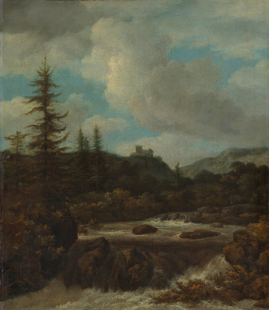 Landskab med et vandfald nær et slot af Jacob van Ruisdael