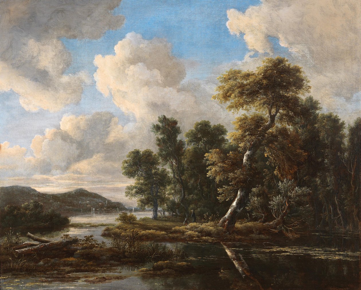 Flodlandskab med skovklædte bredder af Jacob van Ruisdael
