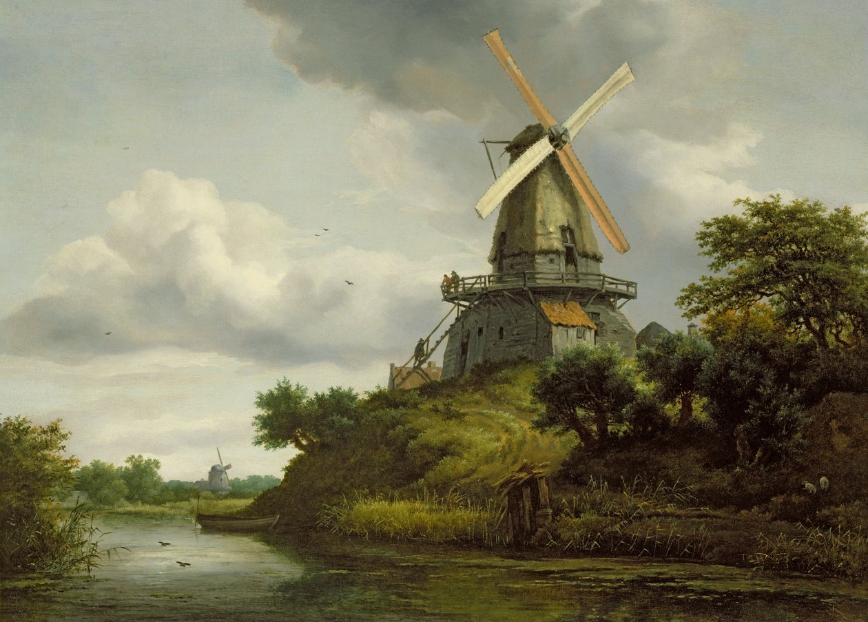 Vindmølle ved en flod af Jacob van Ruisdael