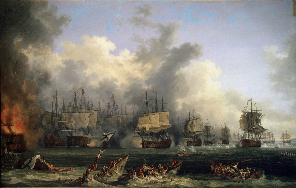 ""Sænkningen af ​​tyrkiske skibe under slaget ved Tchesme den 05/07/1770"" (Flådeslaget ved Chesma den 5. juli 1770) Det modsatte flåderne fra Katarina II