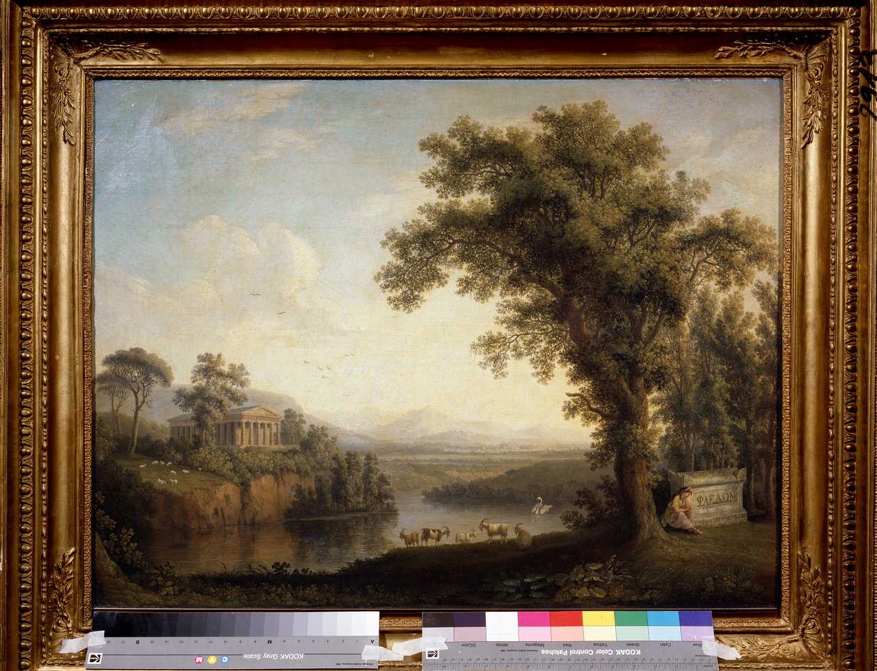 "" Det gamle landskab med Faetons grav "" (Det gamle landskab med Phaethons grav) en klatring på hans søns grav. Maleri fra Jacob Philipp Hackert DIT Hackert d