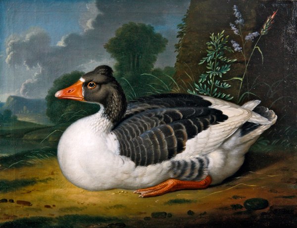 En gås i et landskab (olie på lærred) af Jacob Samuel Beck