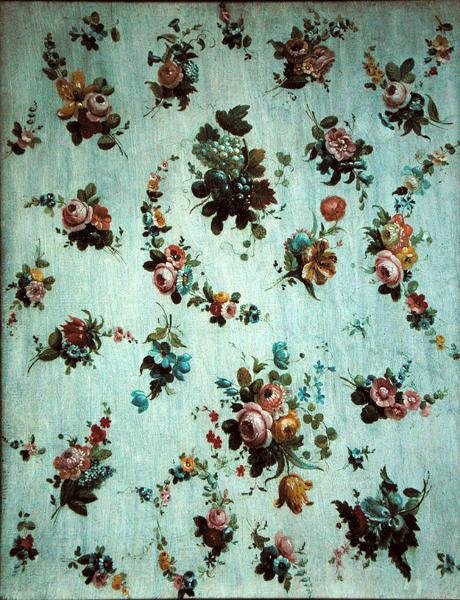 Dekoration af blomster og druer (olie på lærred) af Jacob Ber
