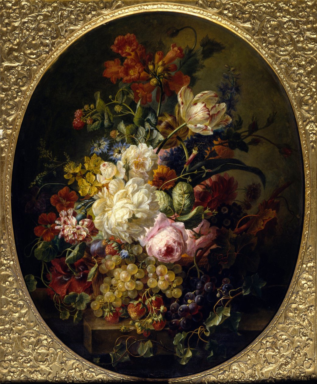 Blomster og frugter. Maleri af Moise Jacobber (1786-1863) Ec. Hol. af Jacob Ber