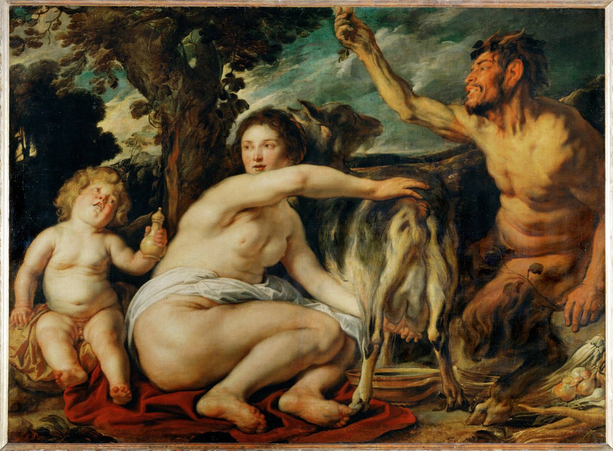 Jupiter enfant nourri par la chevre Amalthee - Barnet Jupiter, der blev plejet af geden Amalthea ... af Jacob (studio of) Jordaens
