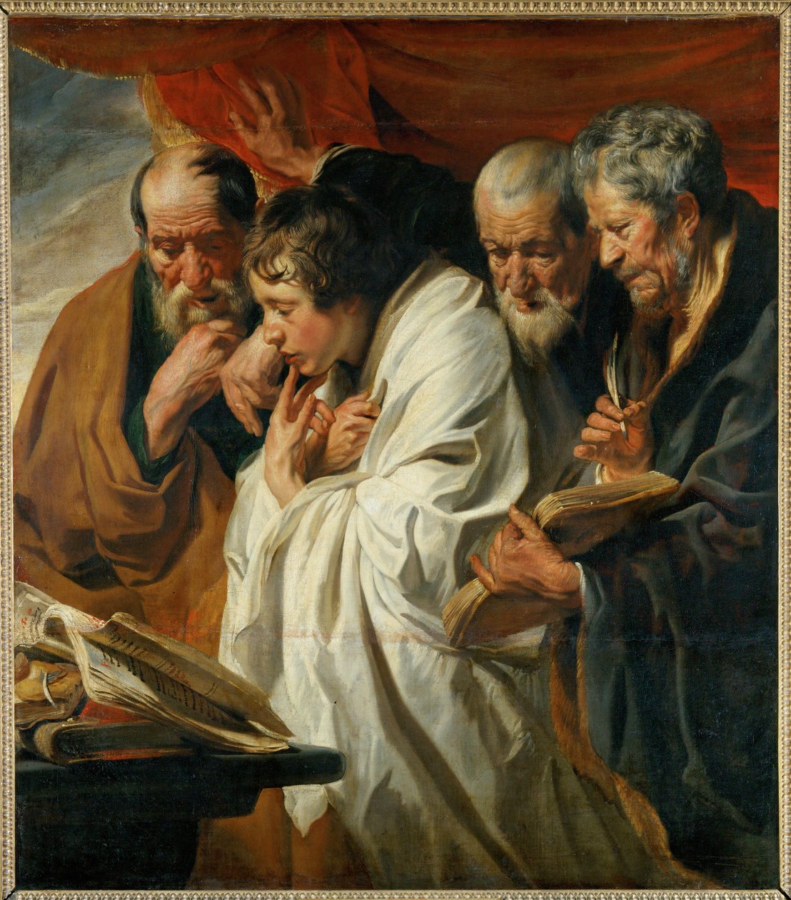De fire evangelister Matthæus, Lukas, Markus og Johannes ... af Jacob (studio of) Jordaens