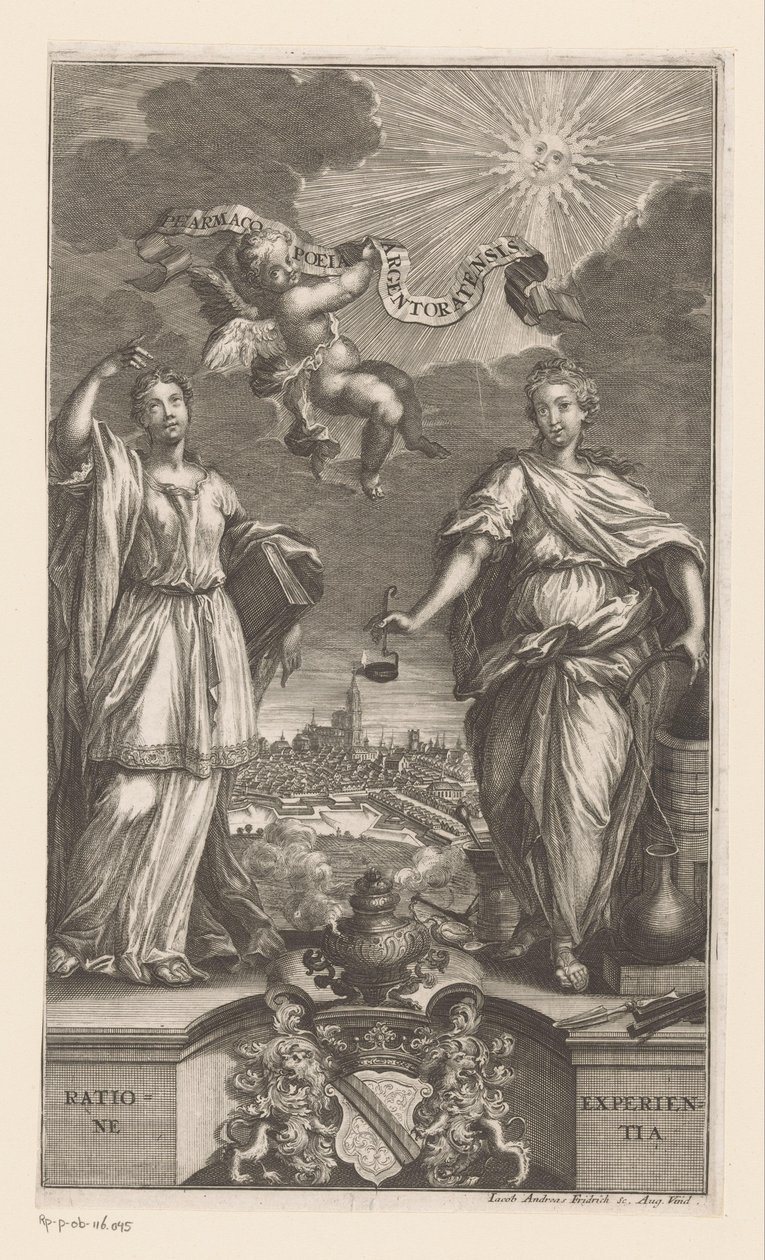 Allegory of Medicine i Strasbourg Pharmacopoeia Argentoratensis (titel på objekt) af Jacob Andreas Fridrich (I)