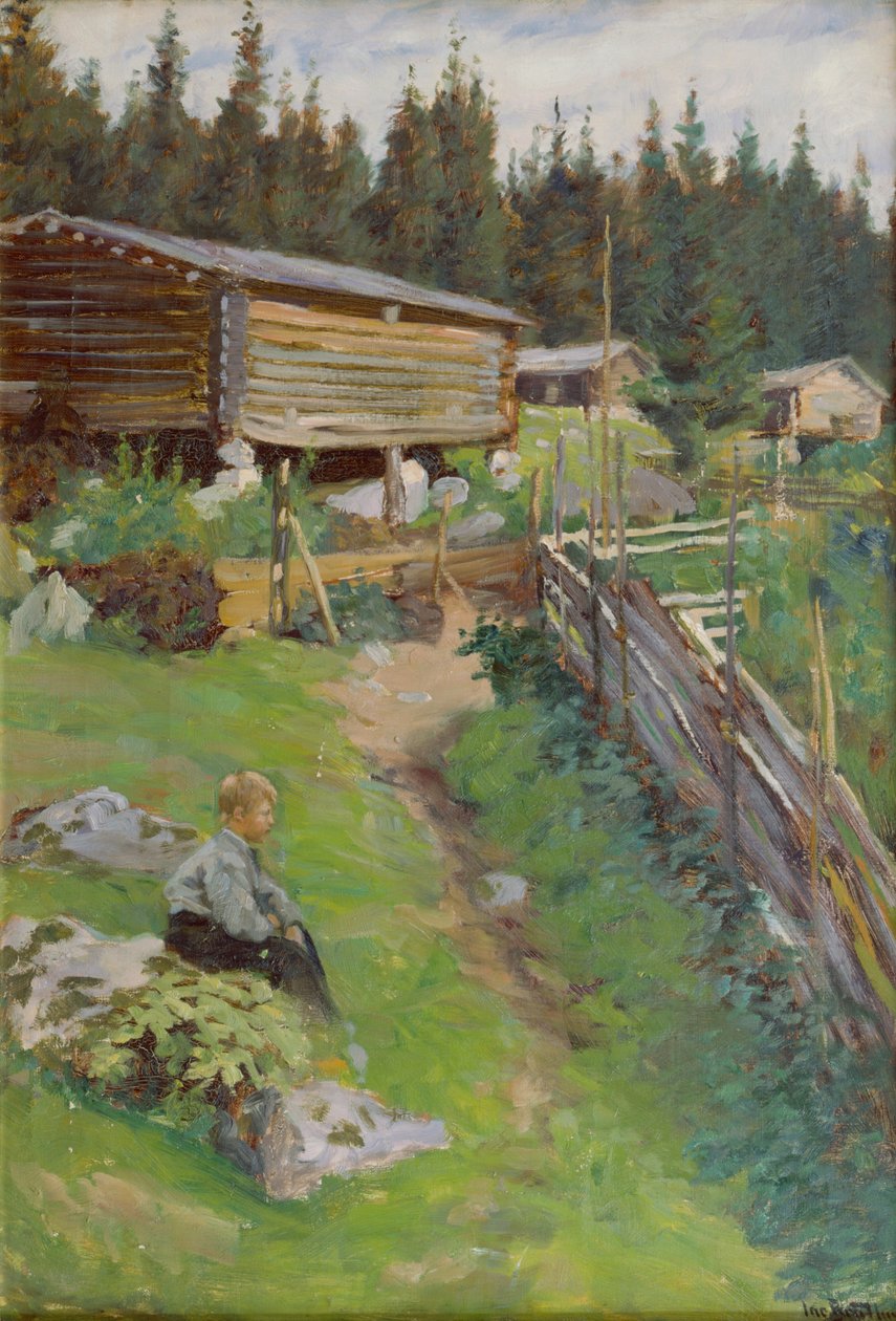 Ung dreng på sommerens græsgange (maleri) af Jacob Bratland