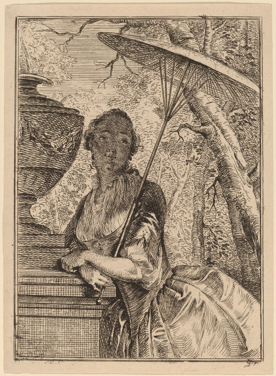 Ung kvinde holder en parasol af Jacob Buys