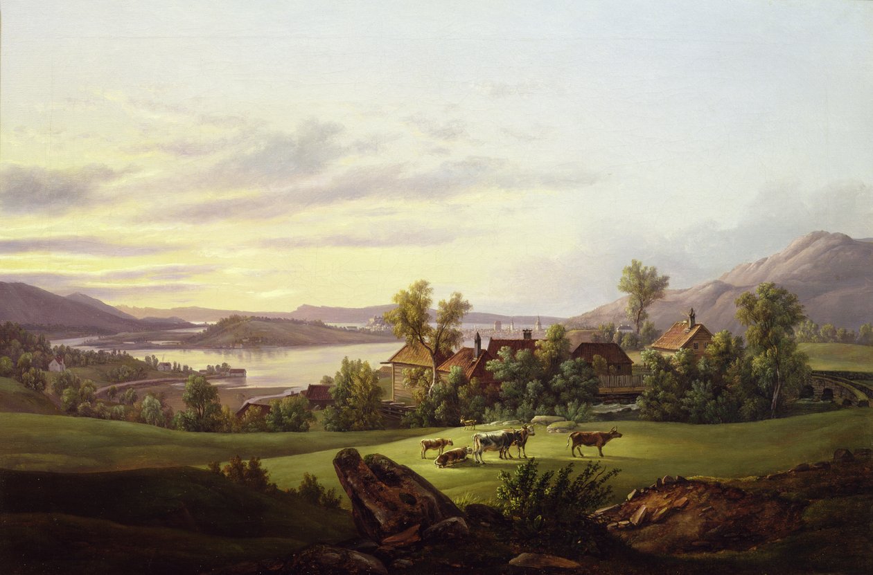 Udsigt over Bergen fra Haukeland (olie på lærred) af Jacob Calmeyer