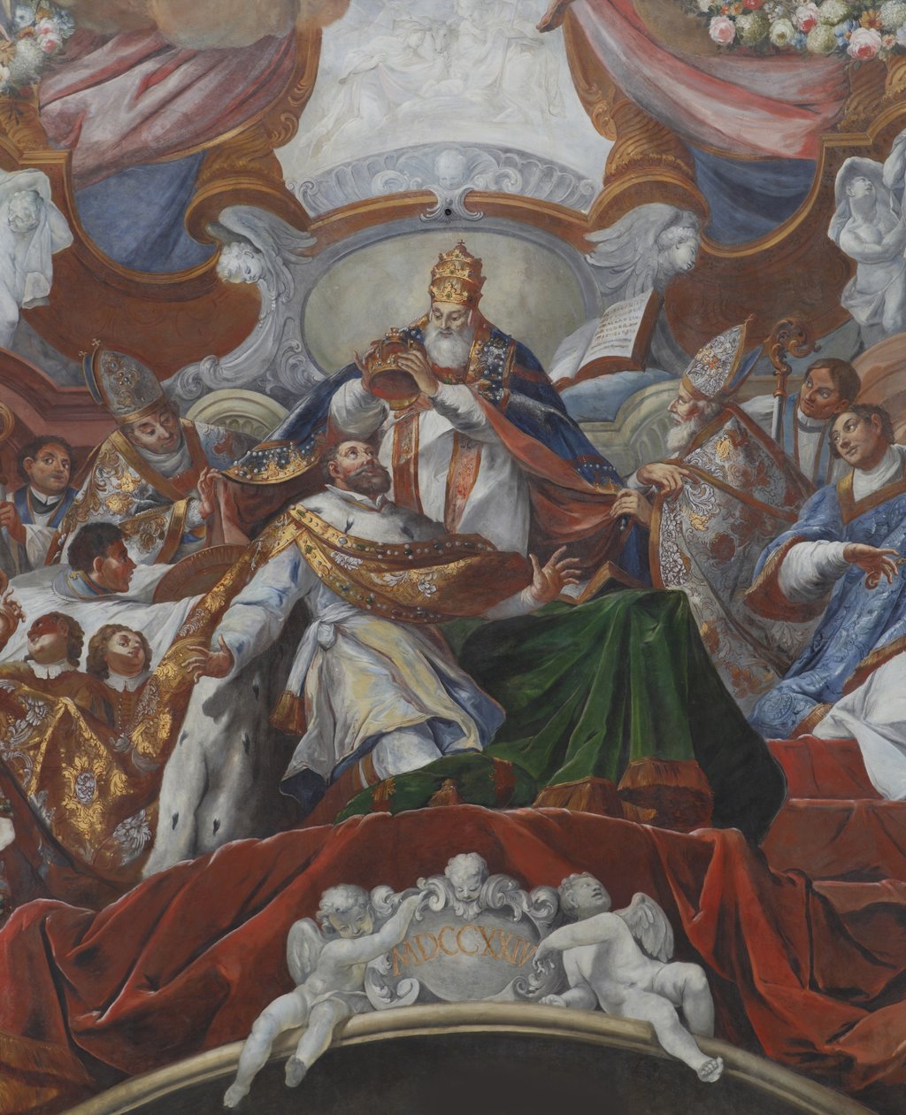 Den kejserlige kroning af Karl den Store af pave Leo III i 800, 1724 af Jacob Carl Stauder