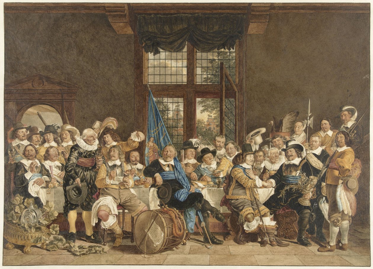 Militsmåltidet i Voetboogdoelen i Amsterdam til fejring af indgåelsen af ​​freden i Munster, 18. juni 1648 af Jacob  Cats