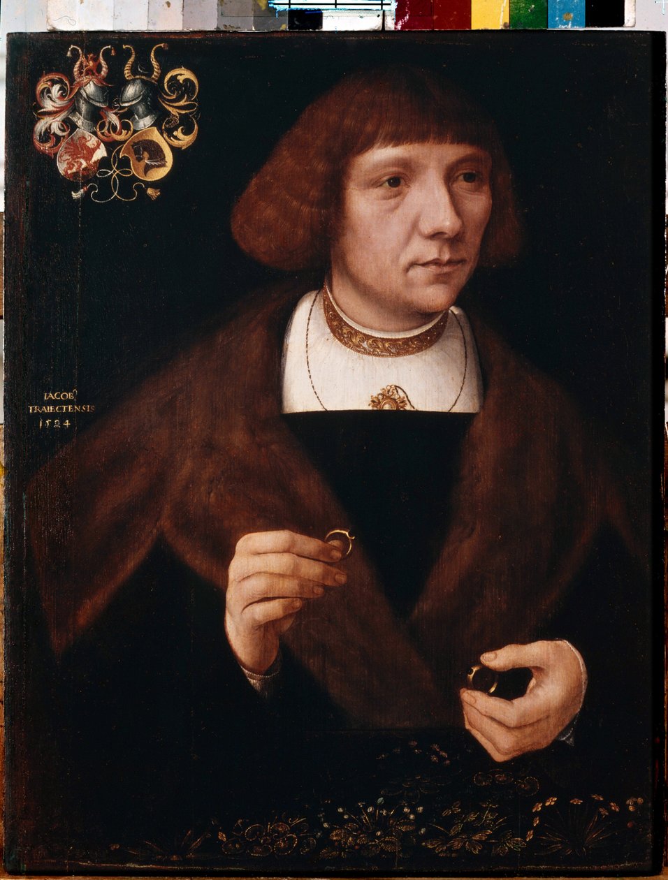 Portræt af en mand med ringe. Mandsportræt med ringe. Maleri af Jacob van Utrecht (ca. 1479-efter 1525) af Jacob Claesz. von Utrecht