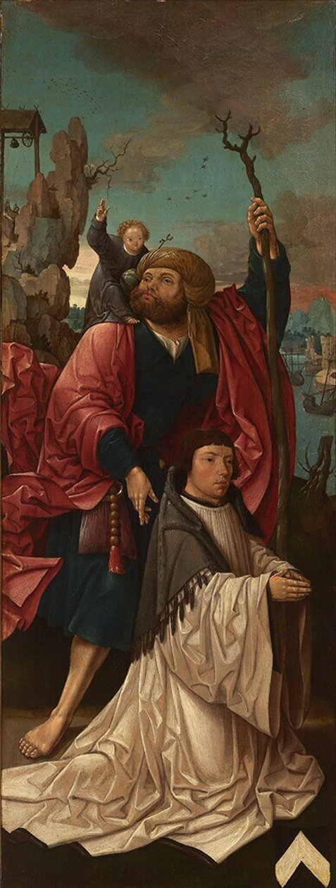 Hollandsk: De Saint Christopher med en grundlægger Canon Dirk Willemsz van Rietwijk med Saint Christopher af Jacob Cornelisz van Oostsanen