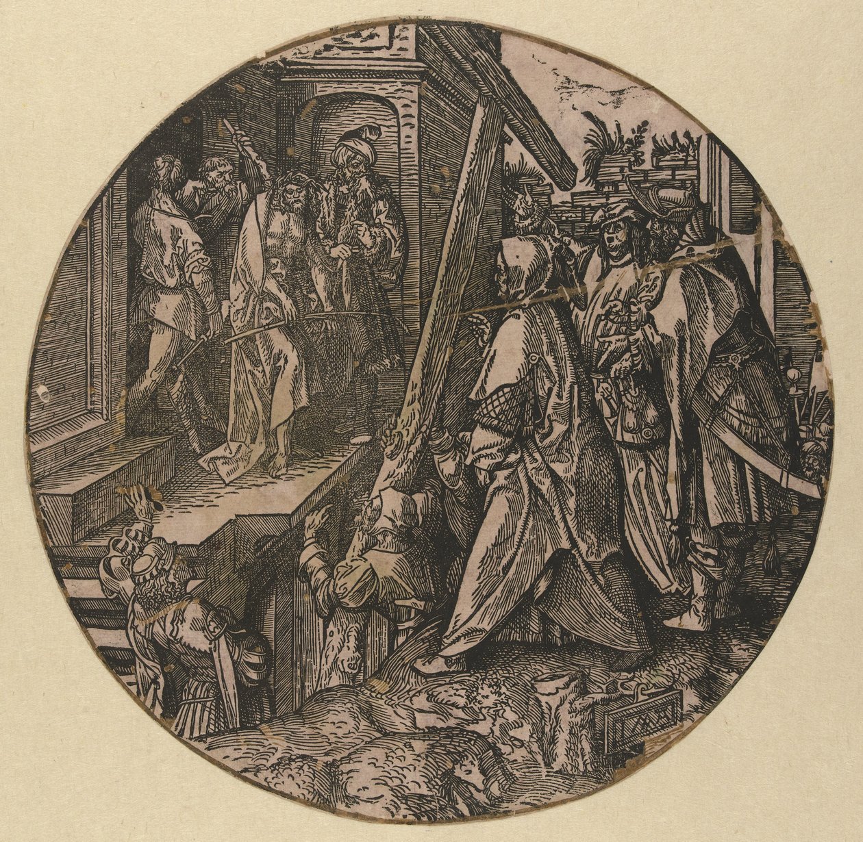 Pilatus viser Kristus til folket (Ecce Homo) The Round Passion (serietitel) af Jacob Cornelisz van Oostsanen