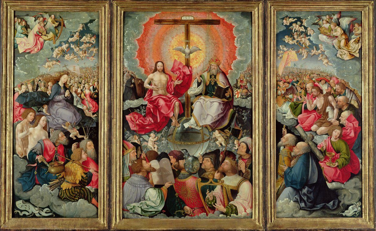 Triptykon med tilbedelse af treenigheden, 1523 (se 242038, 242039, 242040) af Jacob Cornelisz van Oostsanen