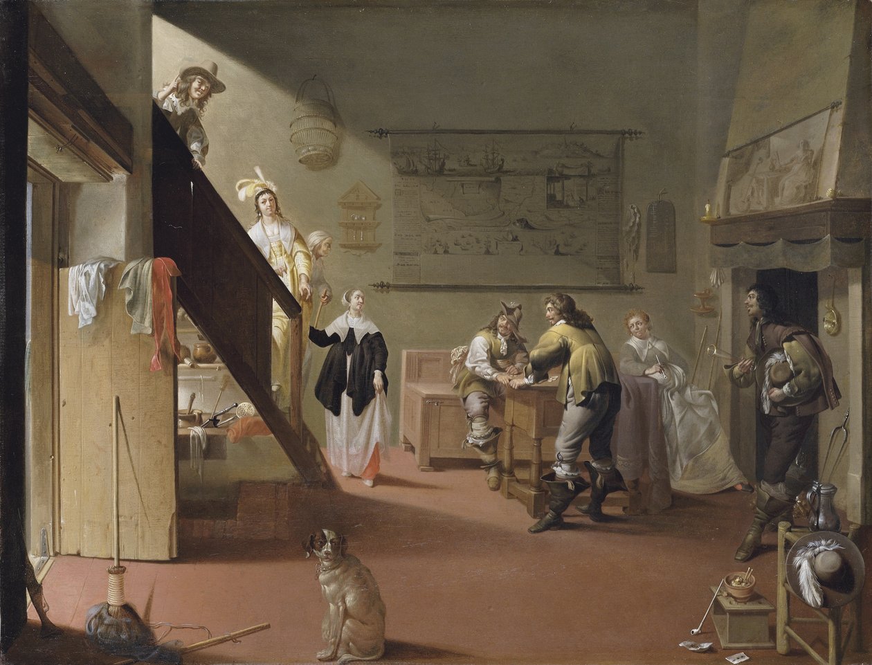 Elegant selskab, der ryger og drikker på en kro / Bordell-scene af Jacob Duck