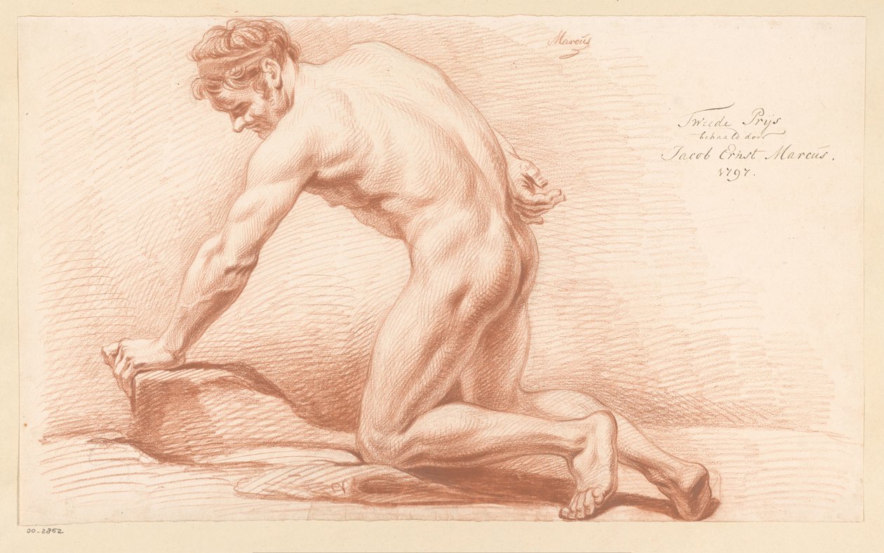 Knælende nøgen mand, set fra siden (2. præmie 1797) af Jacob Ernst Marcus