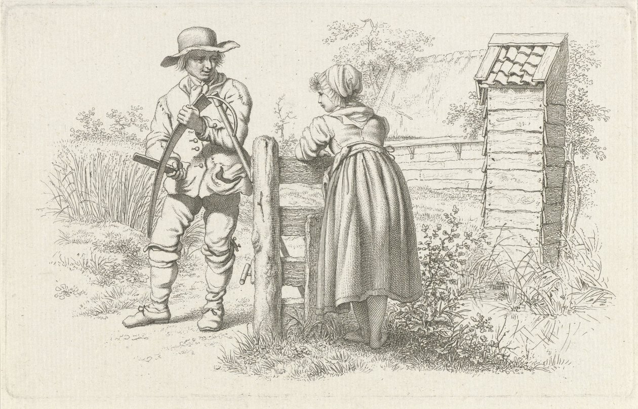Plæneklipper taler med en pige Studietryk / Etudes gravées (serietitel) af Jacob Ernst Marcus