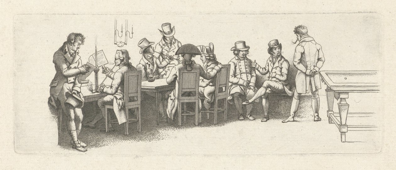 Mænd i et kaffehus med et billardbord Studietryk / Etudes gravées (serietitel) af Jacob Ernst Marcus