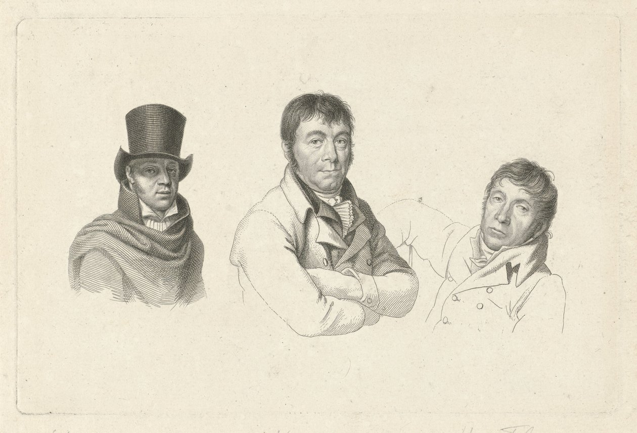 Portrætter af Jan Kamphuysen, Dirk Versteegh og Hendrik de Flines af Jacob Ernst Marcus