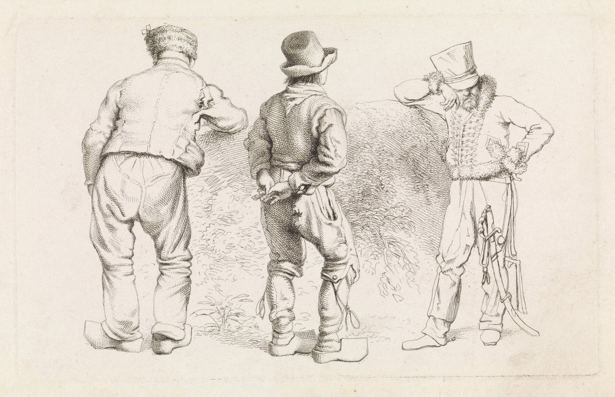 Studieark med tre stående figurer Etudes gravées (serietitel) af Jacob Ernst Marcus