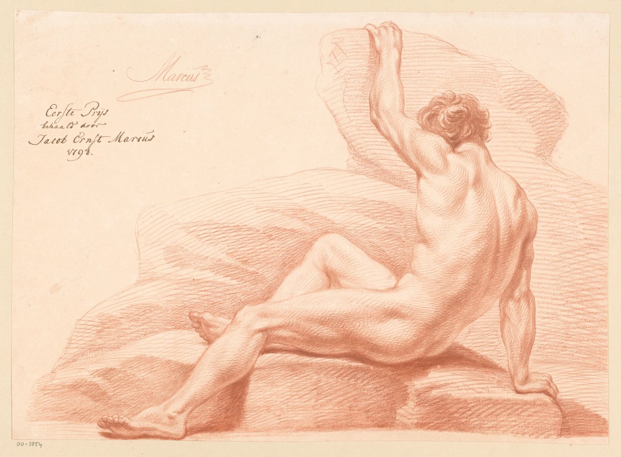 Siddende mand nøgen, set fra siden (1. præmie 1798) af Jacob Ernst Marcus
