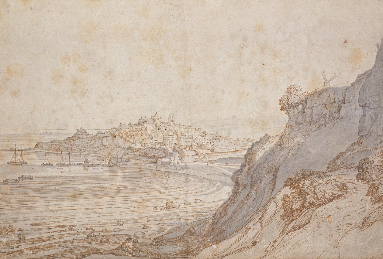 En udsigt over rug fra Point Hill (brunt blæk og grå vask) af Jacob Esselens