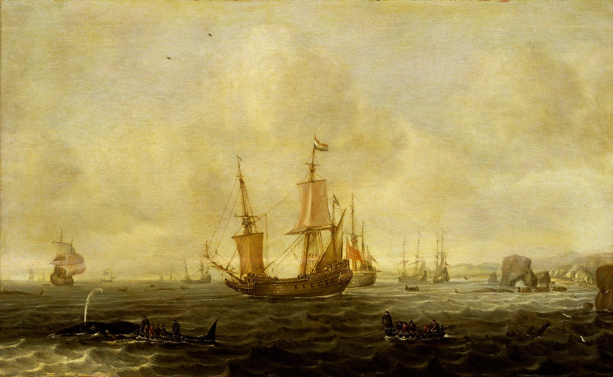 En hollandsk hvalfangstflåde, midten af det 17. århundrede (olie på panel) af Jacob Feyt de Vries