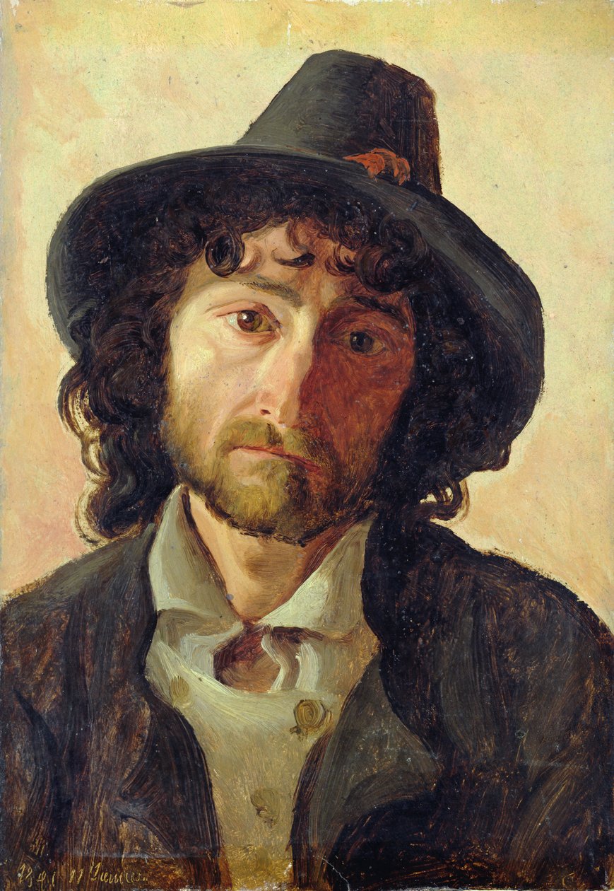 Head of a Man, 1841 (olie på papir lagt om bord) af Jacob Gensler