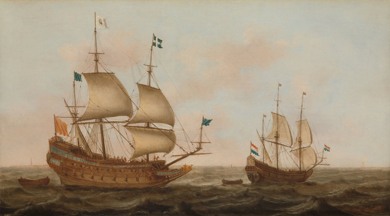 Et krigsskib bygget til Frankrig og en hollandsk yacht under sejl af Jacob Gerritz Loef