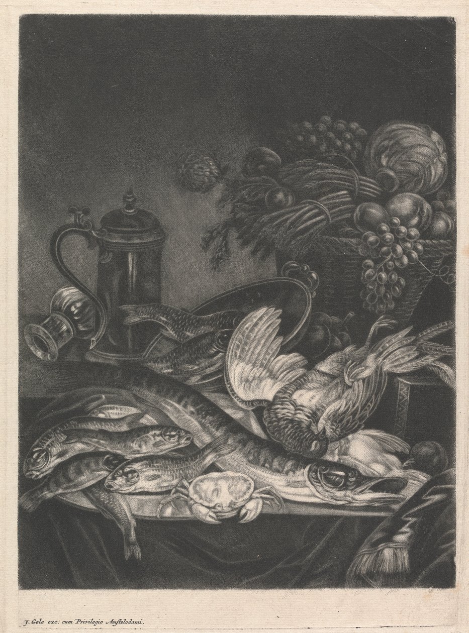 Stilleben med fisk og fjerkræ af Jacob Gole