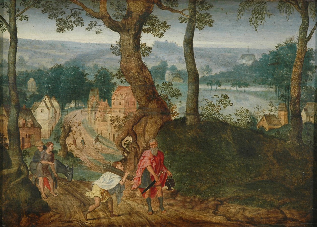 Landskab med Abraham og Isak, midten af det 17. århundrede af Jacob Grimmer
