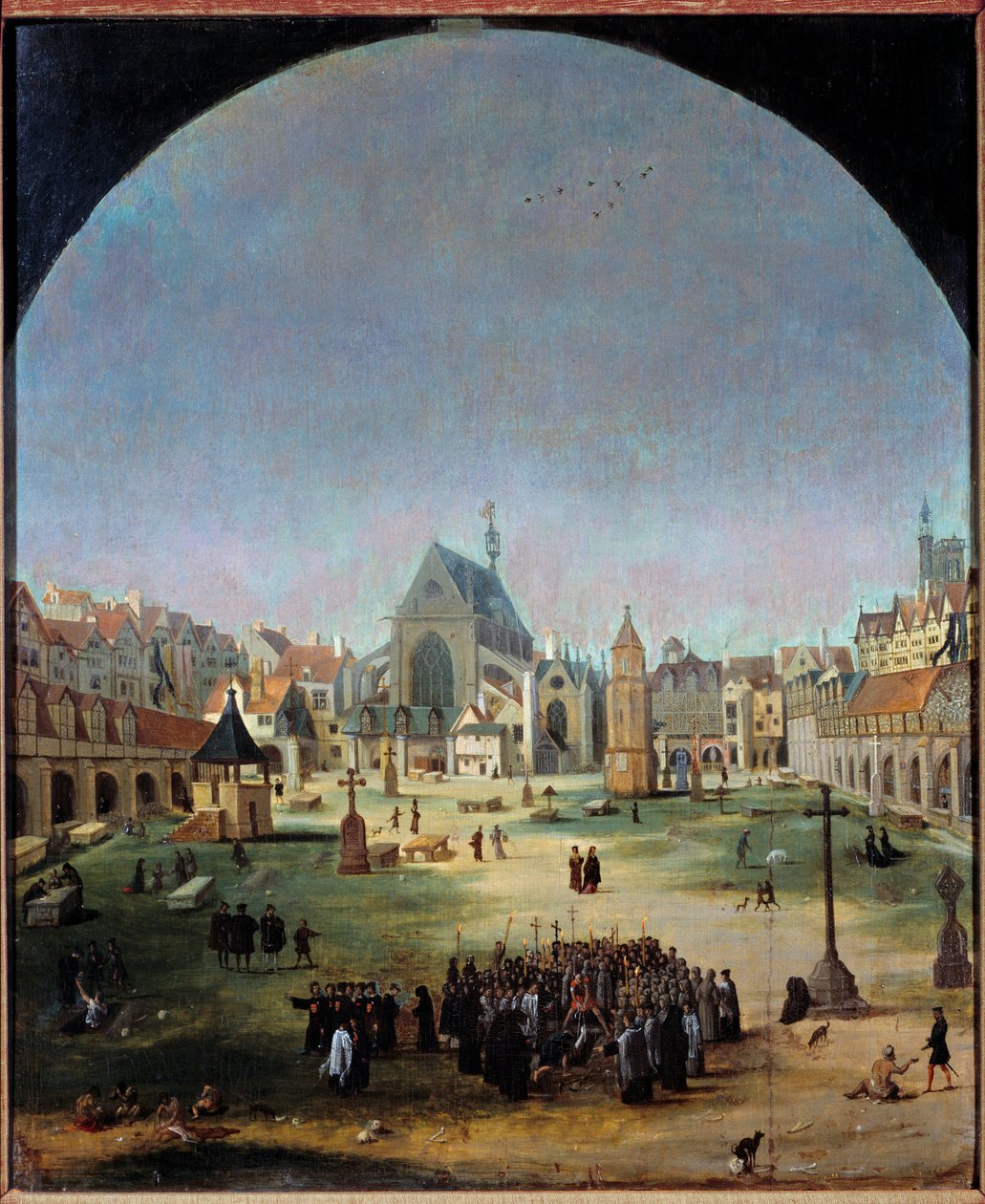 de uskyldiges kirkegård og dens massegrav under Francois I. Maleri af Jakob Grimer (1526-c. 1589) af Jacob Grimmer