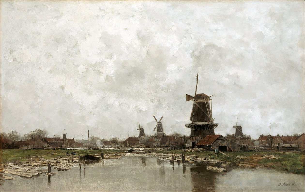 De fem vindmøller, 1878 af Jacob Henricus or Hendricus Maris