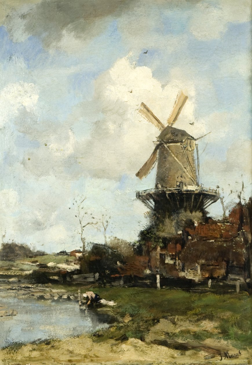 Møllen, hollandsk landskab, ca. 1880 (olie på lærred) af Jacob Henricus or Hendricus Maris