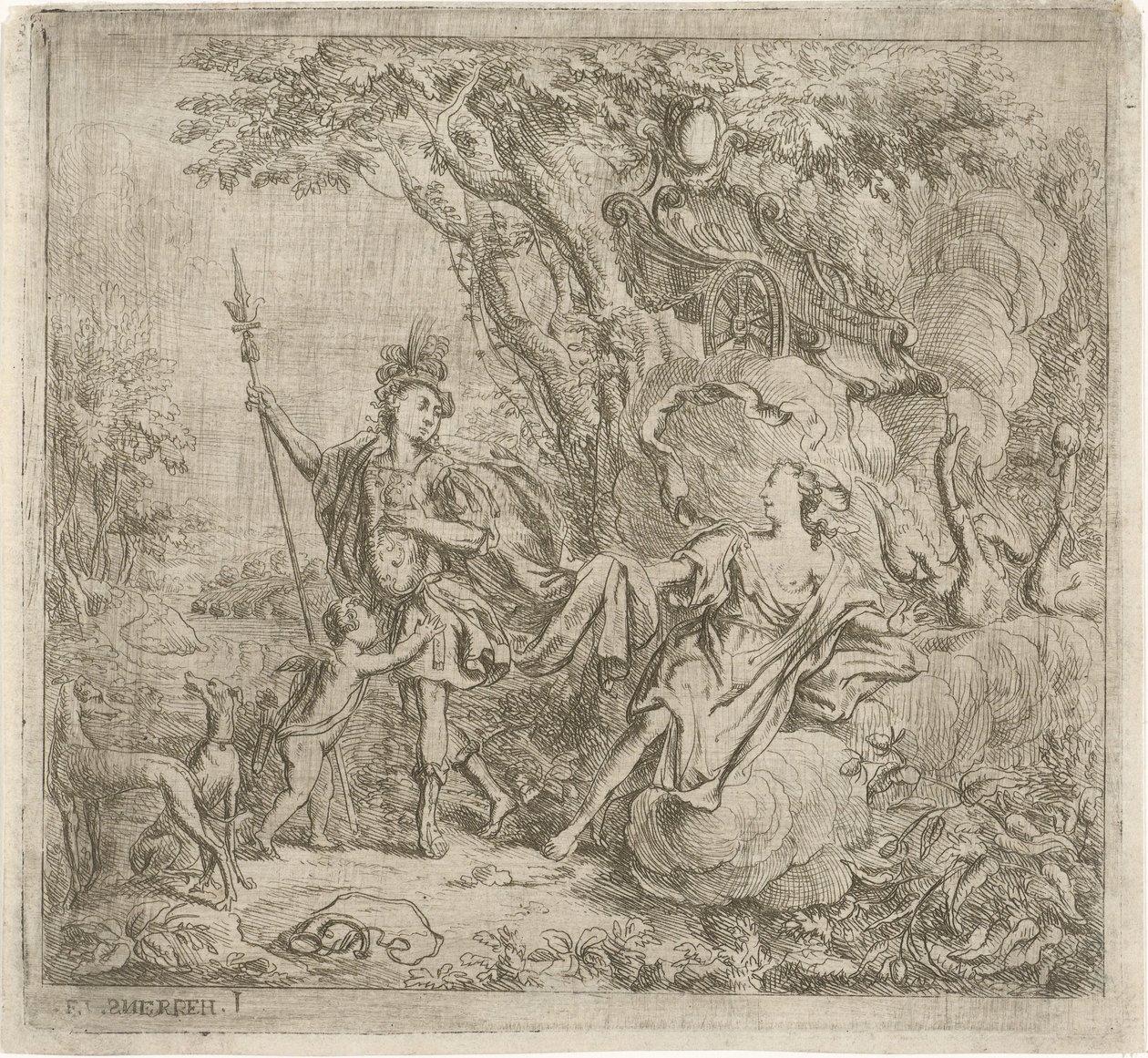 Venus forsøger at stoppe Adonis fra at jage af Jacob Herreyns (I)
