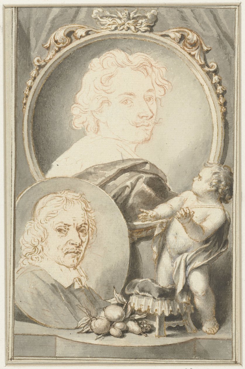 Portrætter af Anton van Dyck og Jacob de Bray af Jacob Houbraken