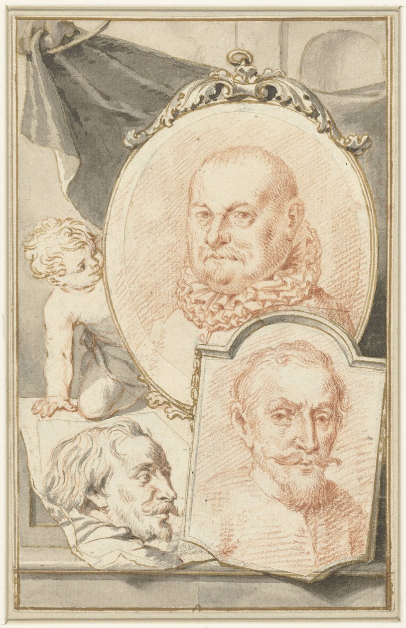 Portrætter af Roelant Savery, Frans Snijders og Theodoor Rombouts af Jacob Houbraken