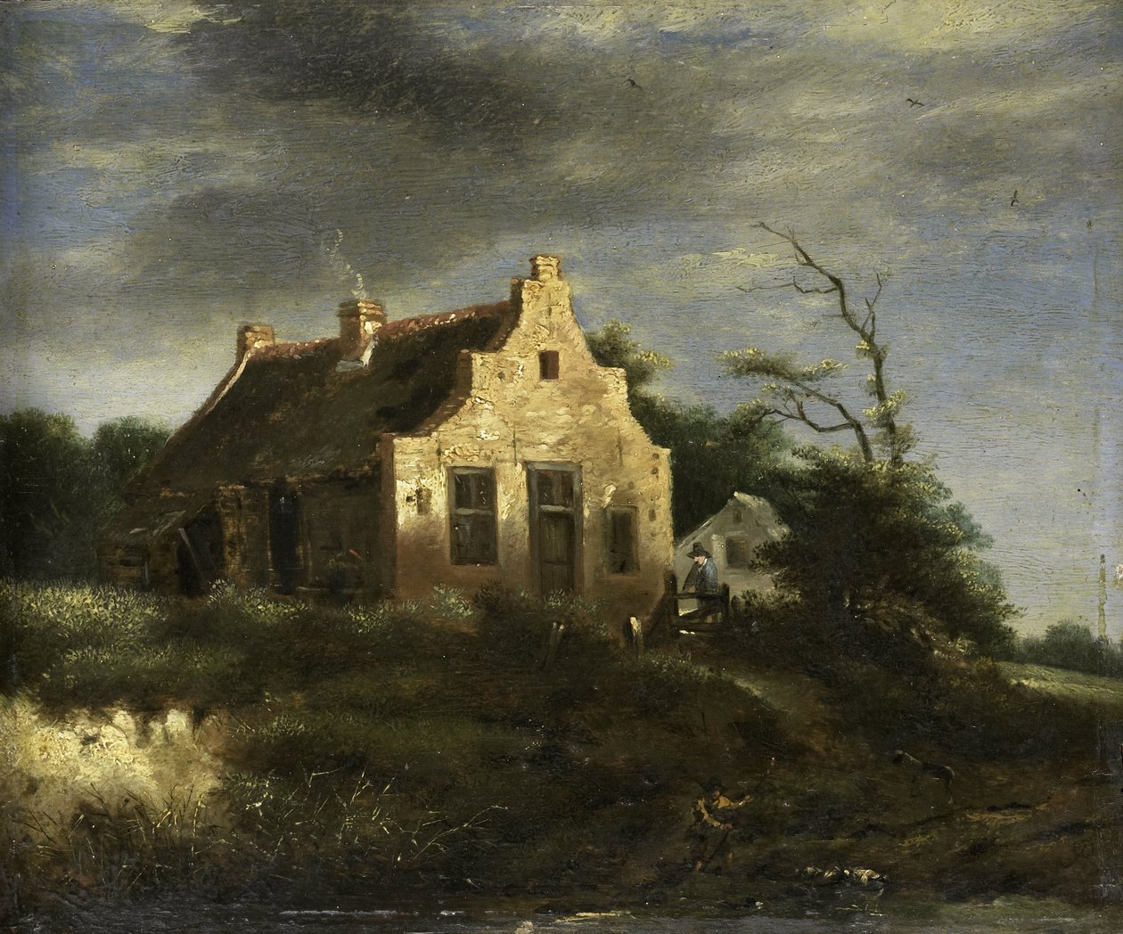 Gård i et skovklædt klitlandskab af Jacob Isaacksz van Ruisdael (school of)